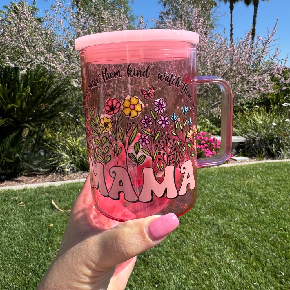 Mama pink glass coffee cup 15oz